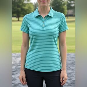 Adidas Women's Aqua Striped Short-Sleeve Polo Shirt Climacool Golf Polo Size M